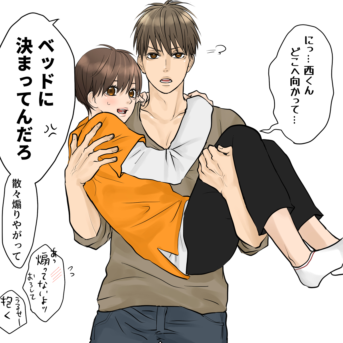 This is a pixiv picture whose title is 【妄想男子高校生】姫抱き連行.