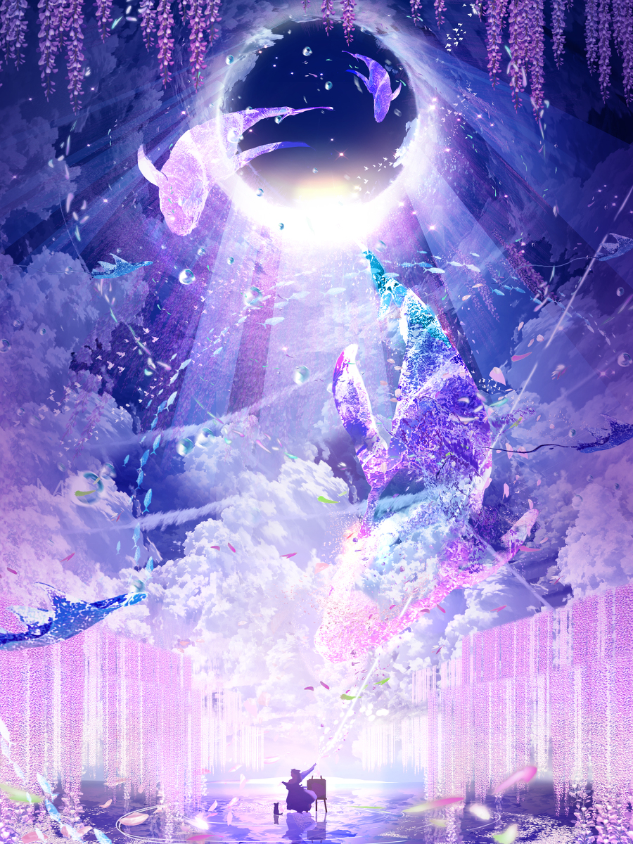 This is a pixiv picture whose title is 月光花『藤色に染まる』.