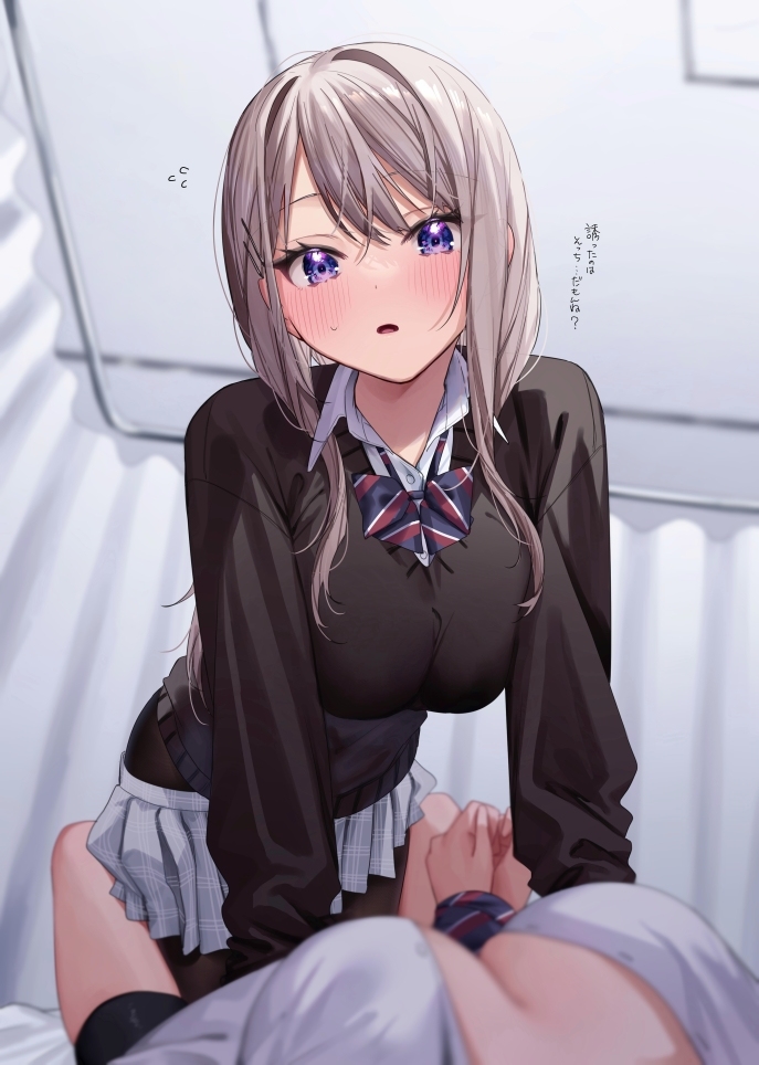 This is a pixiv picture whose title is 保健室で寝てた女の子襲ったら逆に押し倒されたんだが.