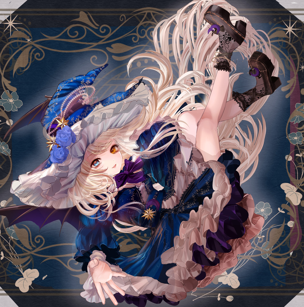 This is a pixiv picture whose title is 星月夜ドレスの悪魔魔女(全身版).