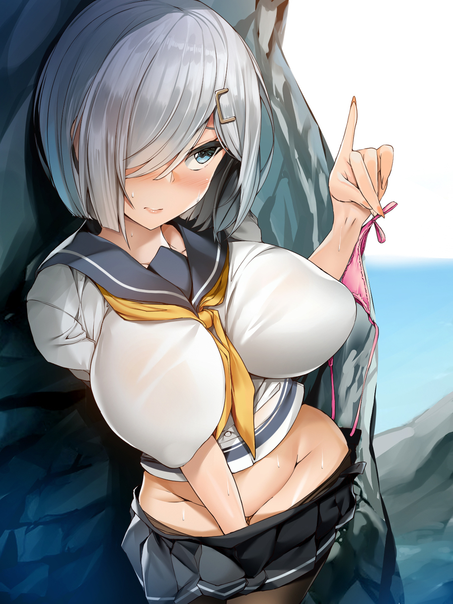This is a pixiv picture whose title is 浜風に「パンツ頂戴！」って言ったら困惑しながらくれた.