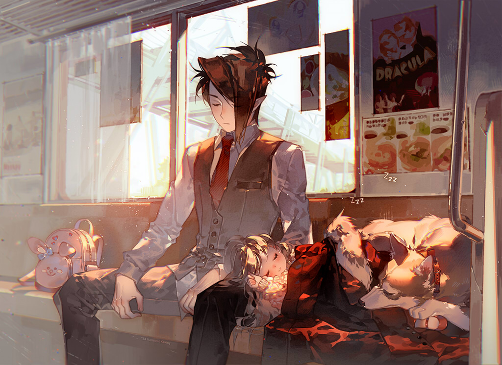 This is a pixiv picture whose title is 始発列車.