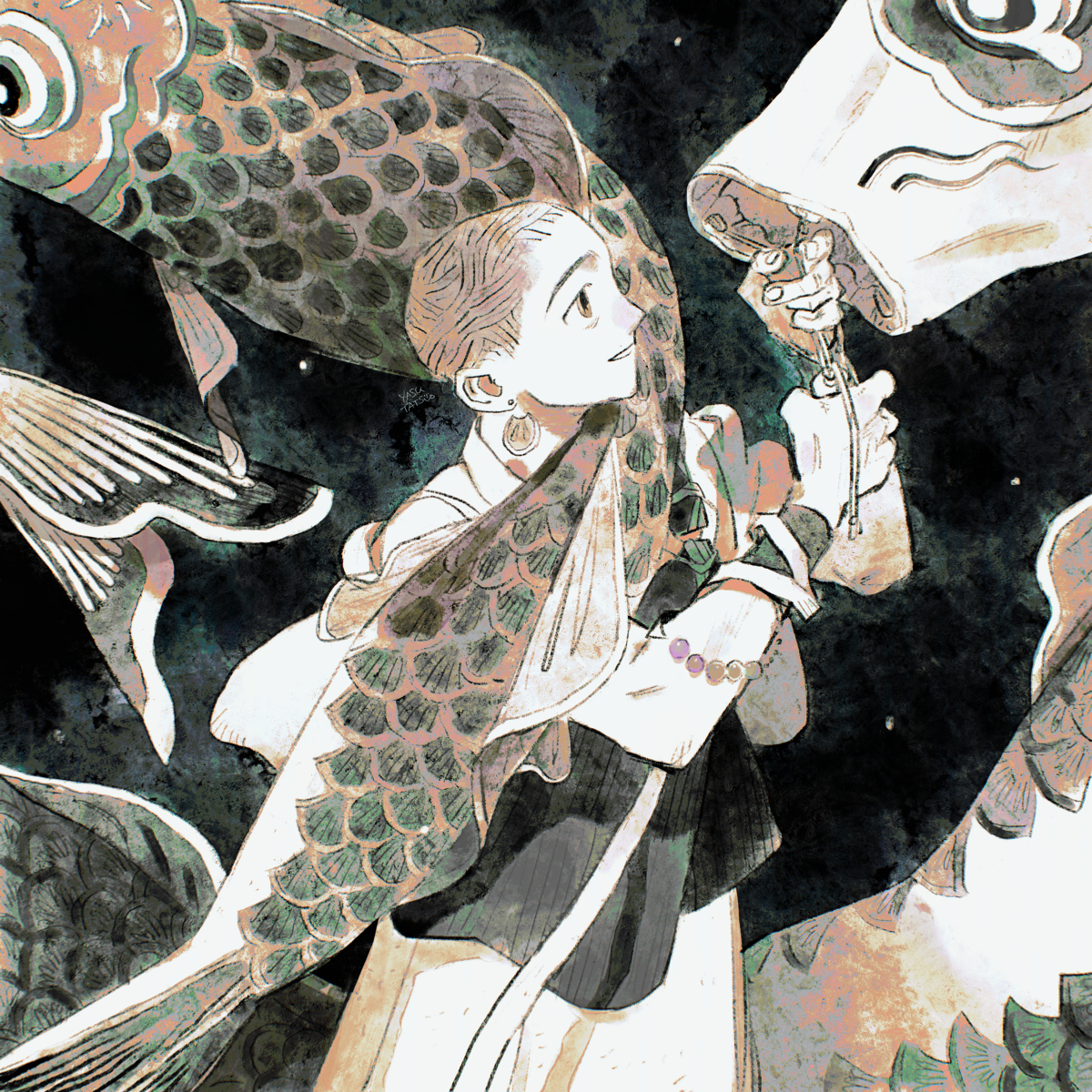 This is a pixiv picture whose title is ボウと鯉　❷.