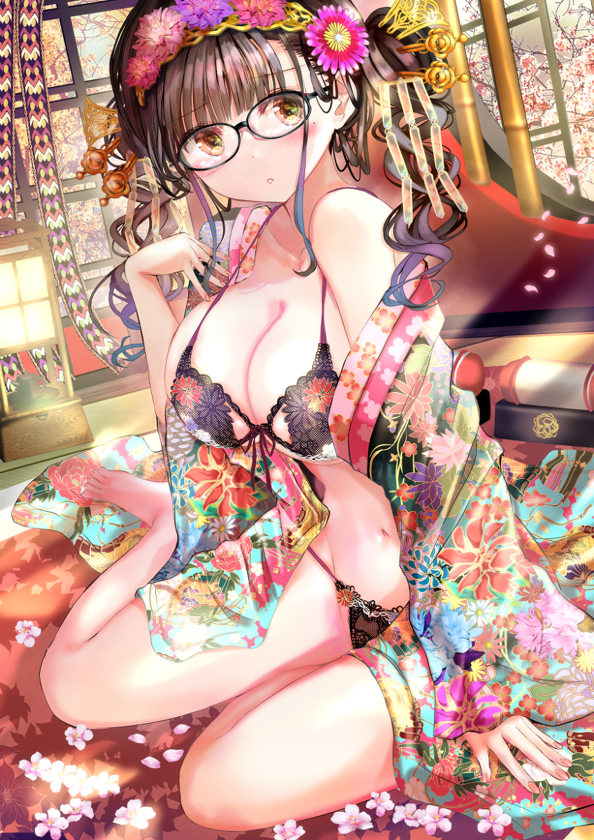 This is a pixiv picture whose title is 花魁ランジェリーさんメガネver.