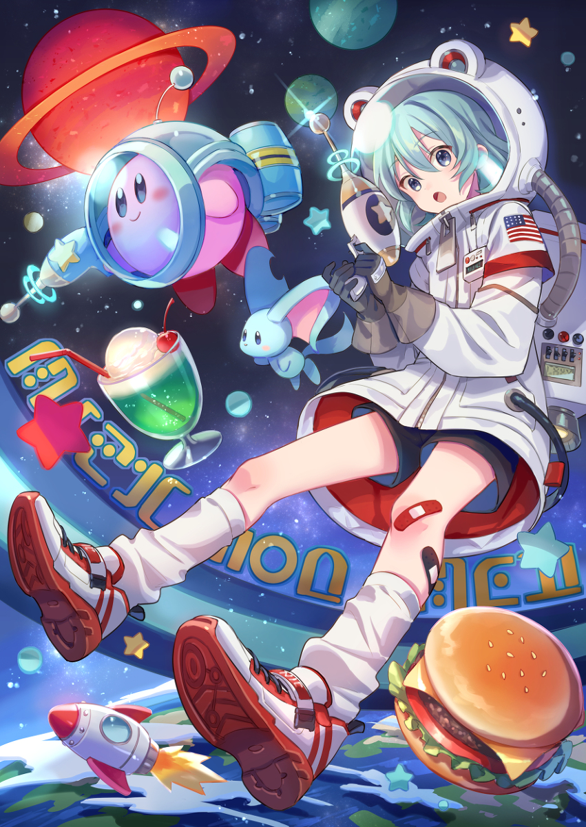 This is a pixiv picture whose title is カービィと宇宙旅行.