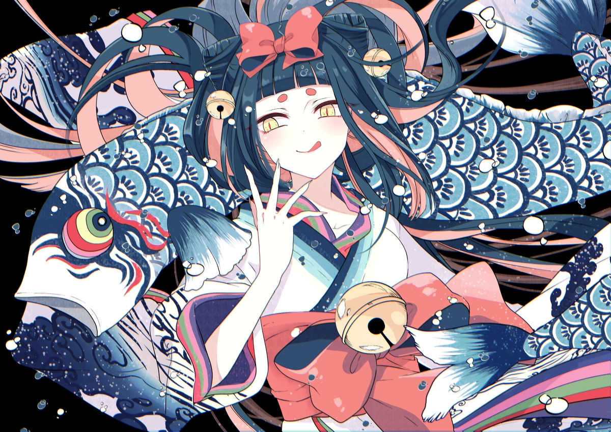 This is a pixiv picture whose title is 鯉のぼりと猫又娘.