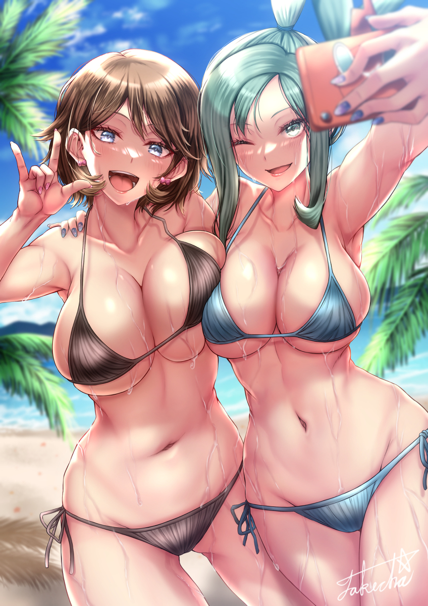 This is a pixiv picture whose title is ミナモコンテスト後の水着ショットを撮るセレナ&ルチア◎.