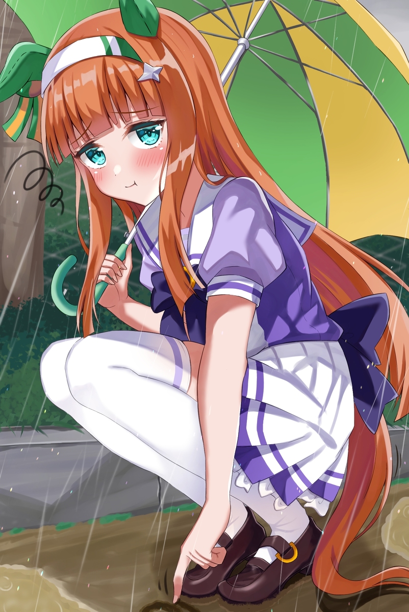 This is a pixiv picture whose title is 連日の雨で外で走れず、いじけてしまったスズカさん.