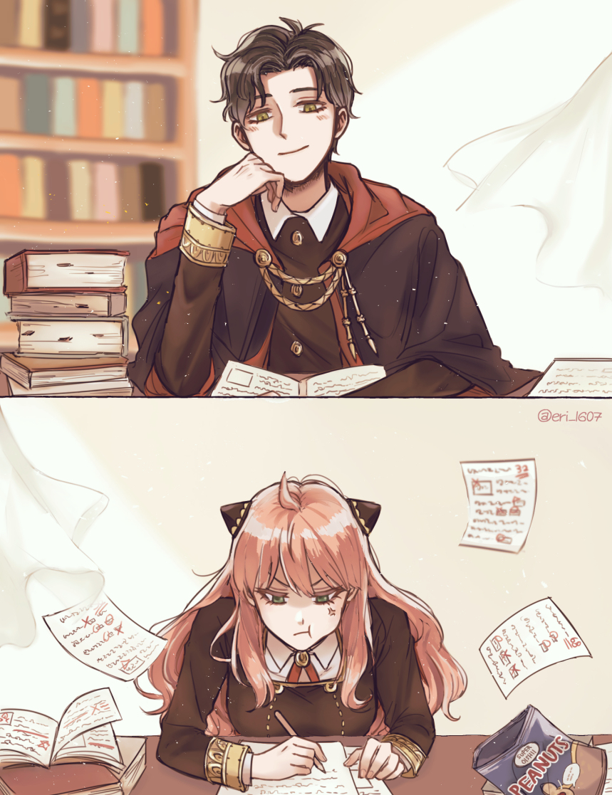 This is a pixiv picture whose title is 勉強中.