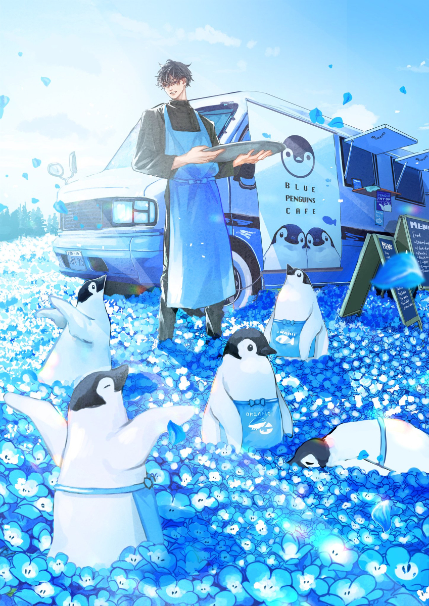 This is a pixiv picture whose title is BLUE PENGUIN CAFE.