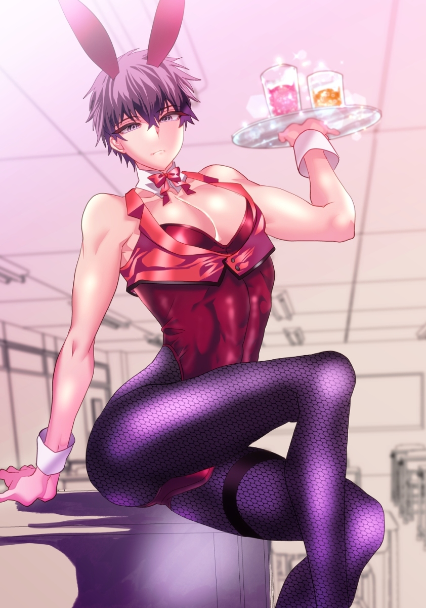 This is a pixiv picture whose title is 平然女装バニー.