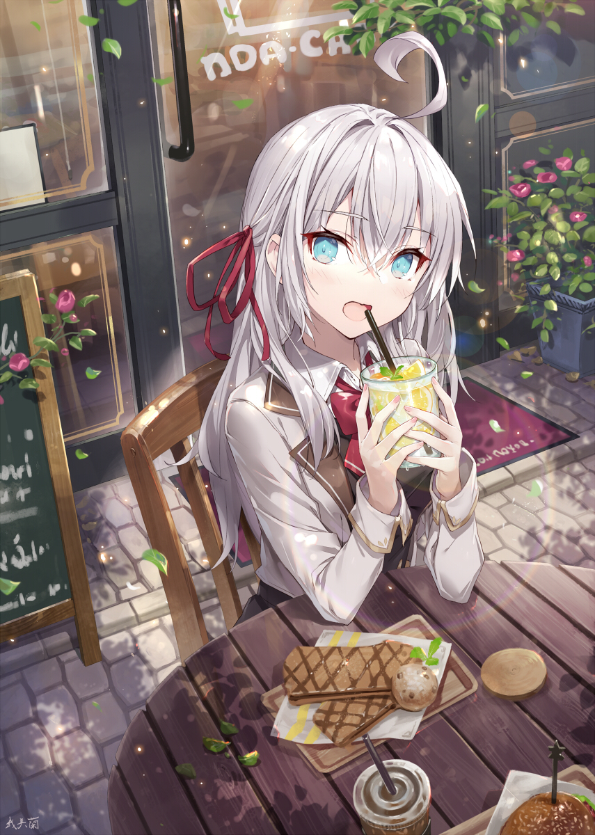 This is a pixiv picture whose title is カフェでデレる隣のアーリャさん.