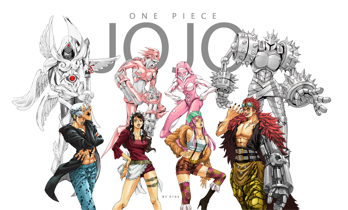 This is a pixiv picture whose title is ONE PIECE X JOJO 2.