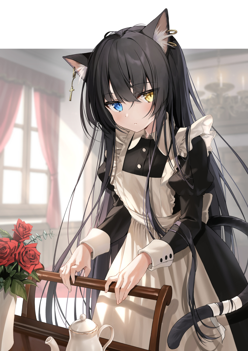 This is a pixiv picture whose title is 黒猫メイド.