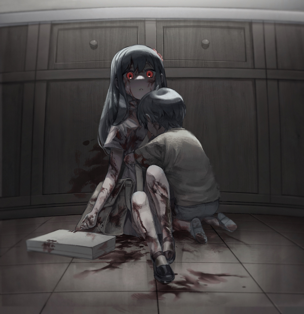 This is a pixiv picture whose title is None of these blood are mine.