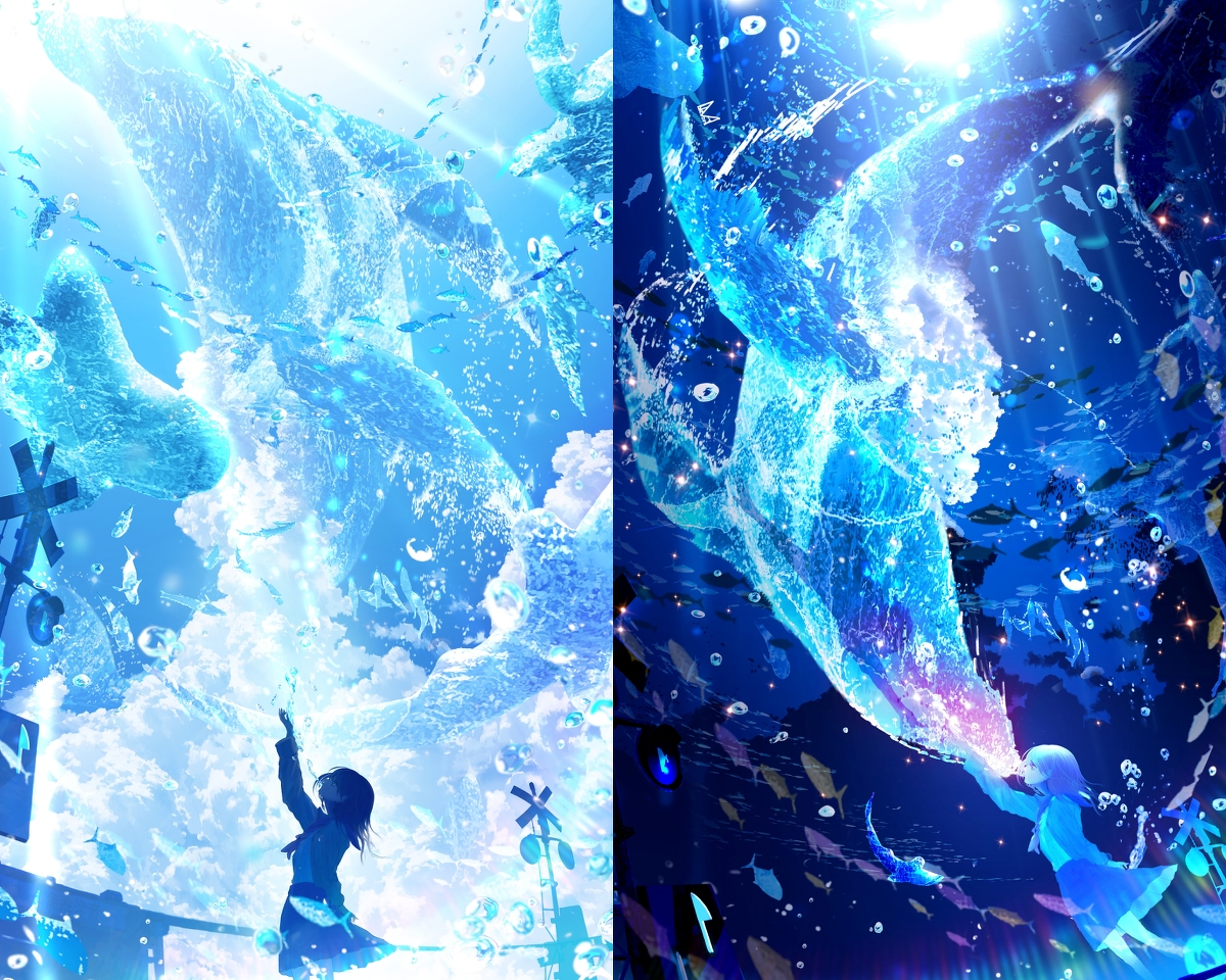 This is a pixiv picture whose title is 昼夜のアクアリウム 『この夏、君とまた逢える…』.
