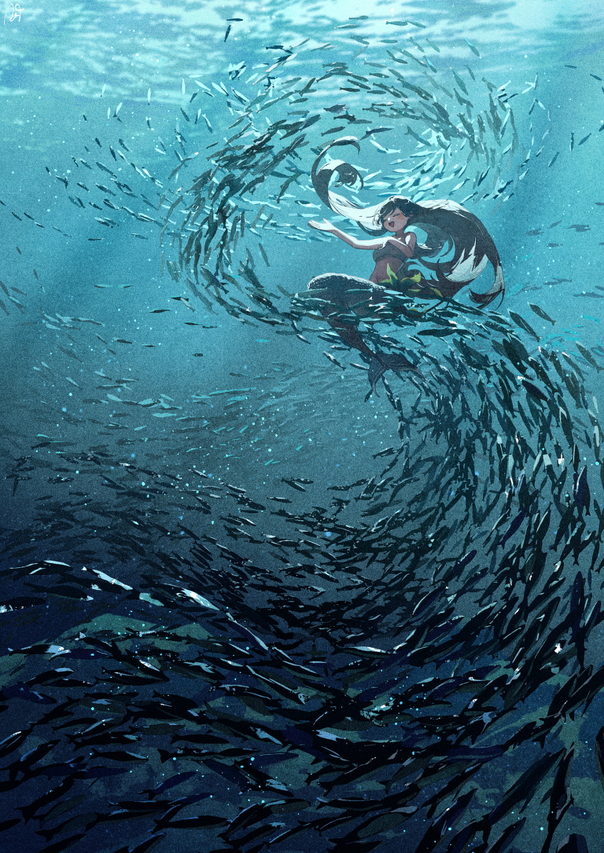 This is a pixiv picture whose title is 人魚の歌.