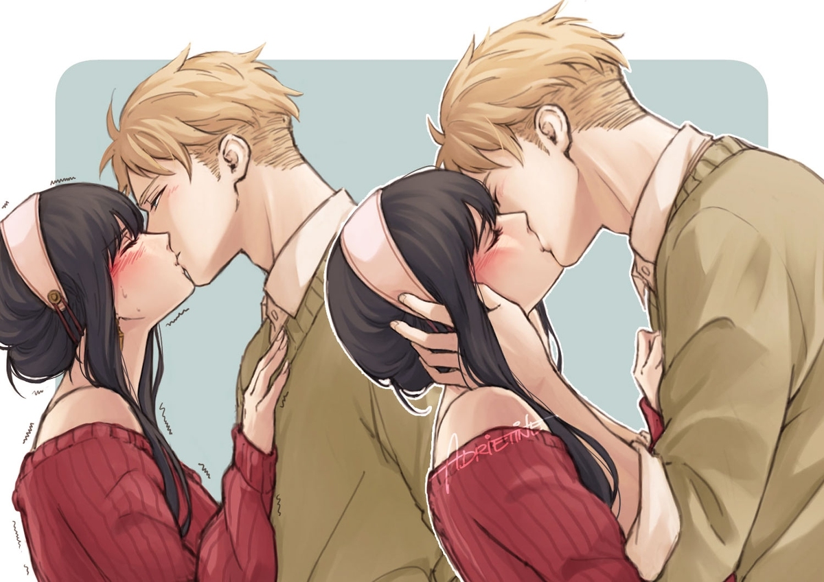 This is a pixiv picture whose title is First kiss.