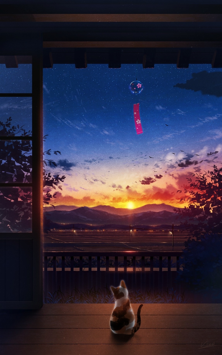 This is a pixiv picture whose title is 縁側 ねこちゃん.