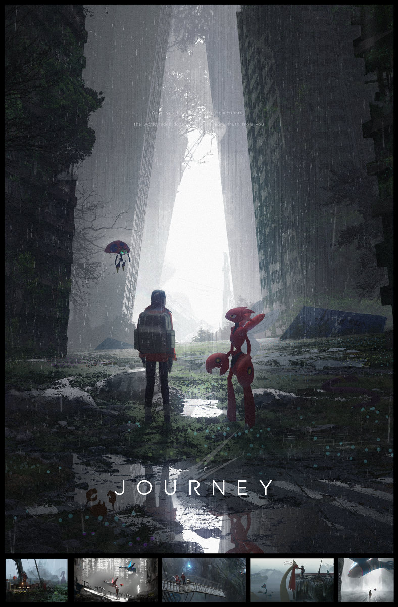 This is a pixiv picture whose title is ポケモンと雨の廃墟.