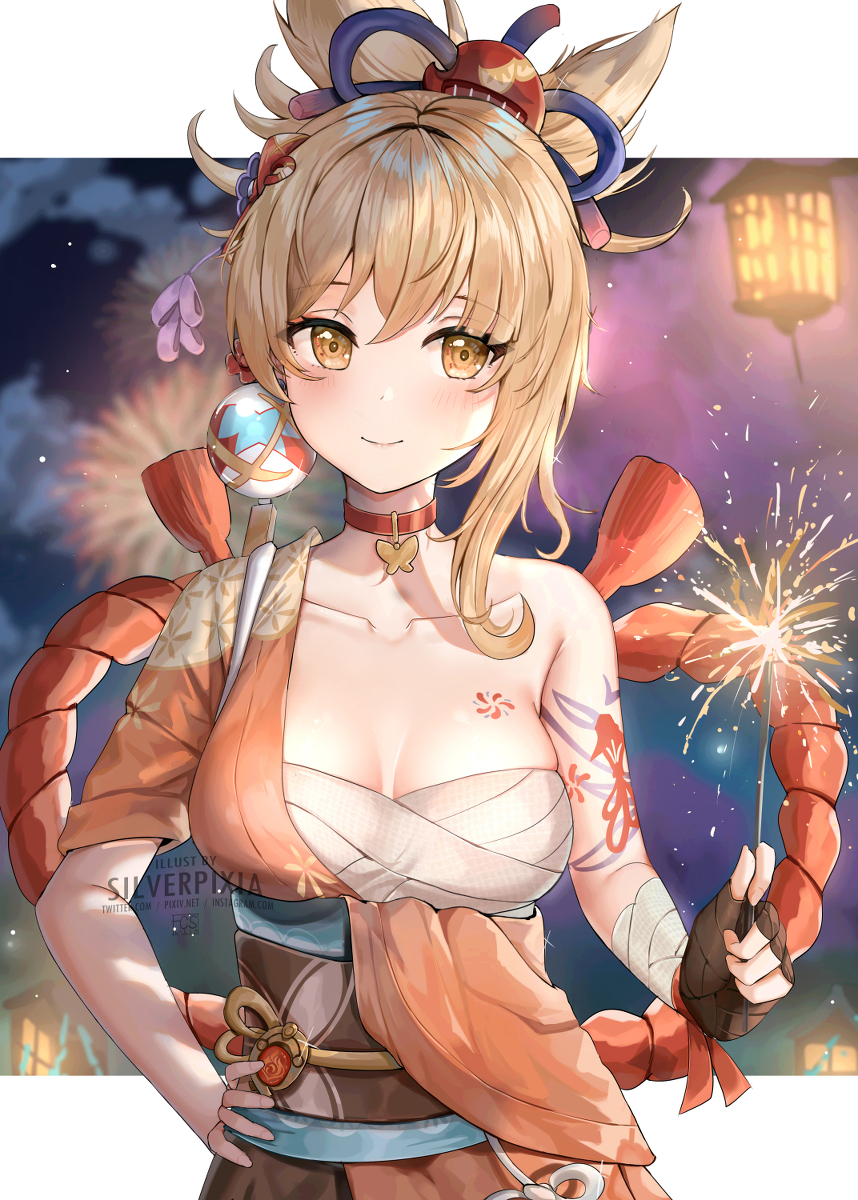 This is a pixiv picture whose title is Firework night with Yoimiya!.