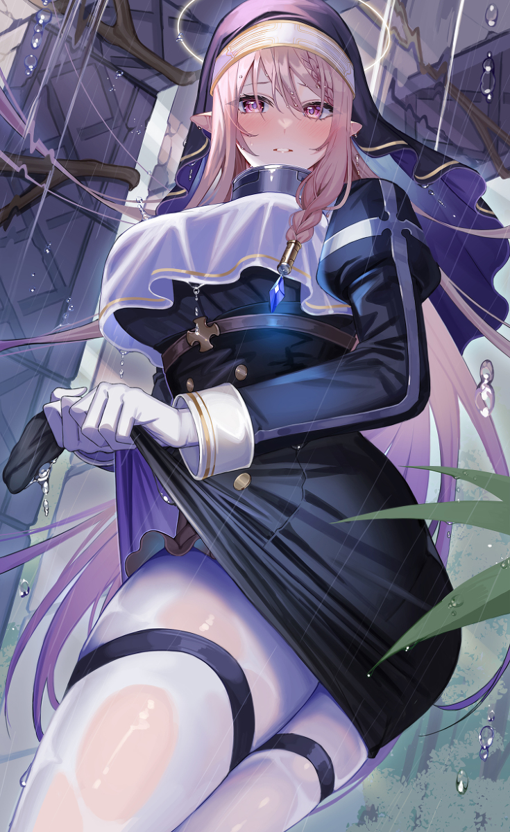 This is a pixiv picture whose title is シスターの雨宿り.