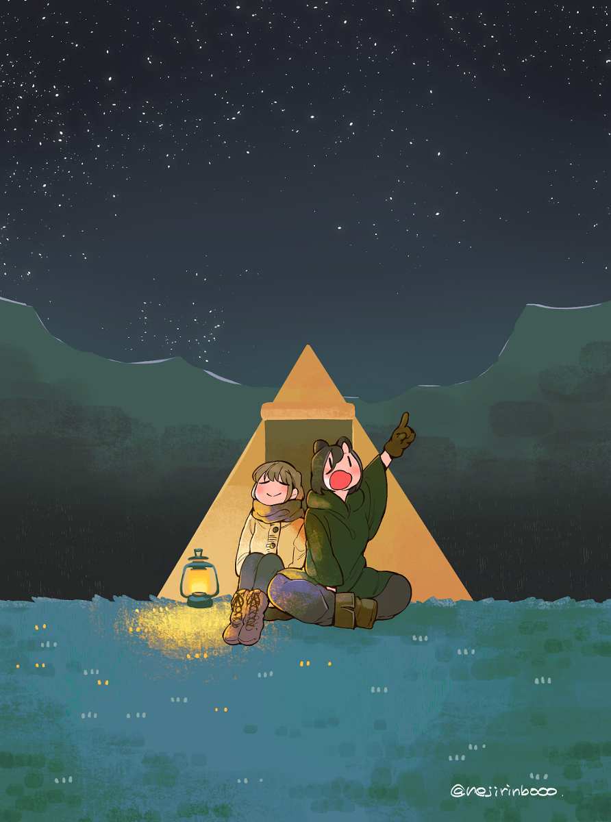 This is a pixiv picture whose title is 「君とみた星空」創作百合【ぼっち怪物と盲目少女】.