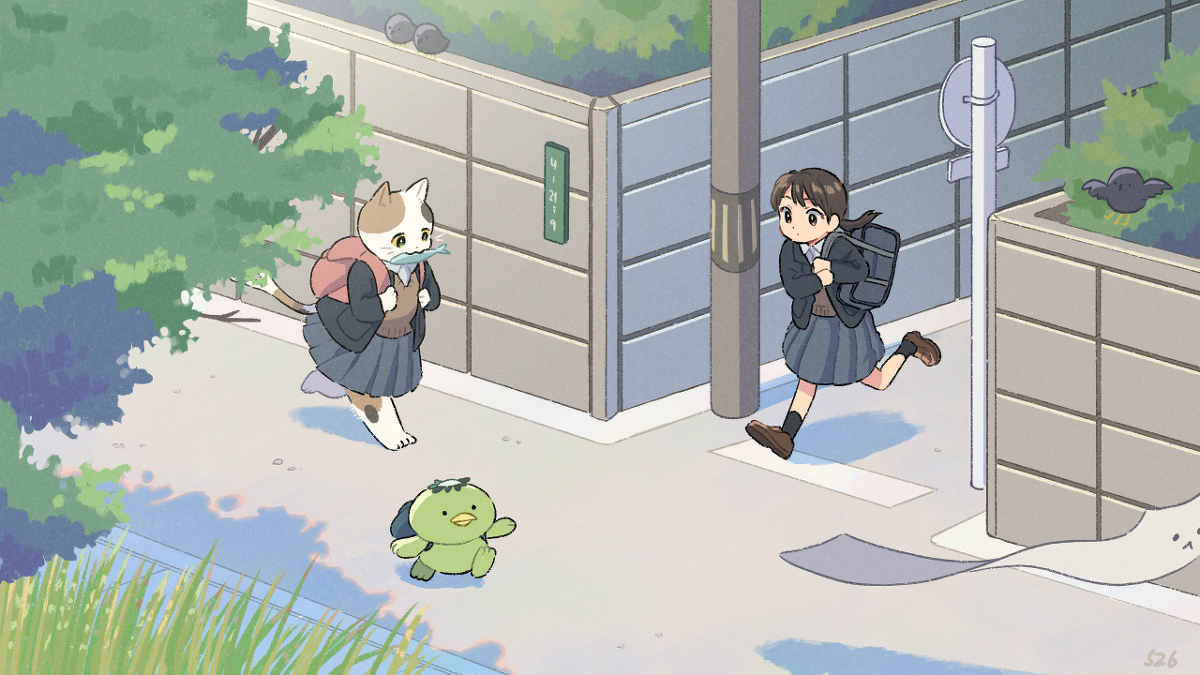 This is a pixiv picture whose title is 遅刻遅刻〜！.