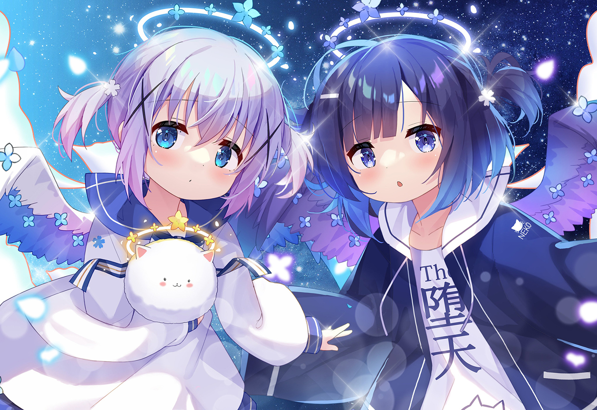 This is a pixiv picture whose title is 天使チノ＆フユ.