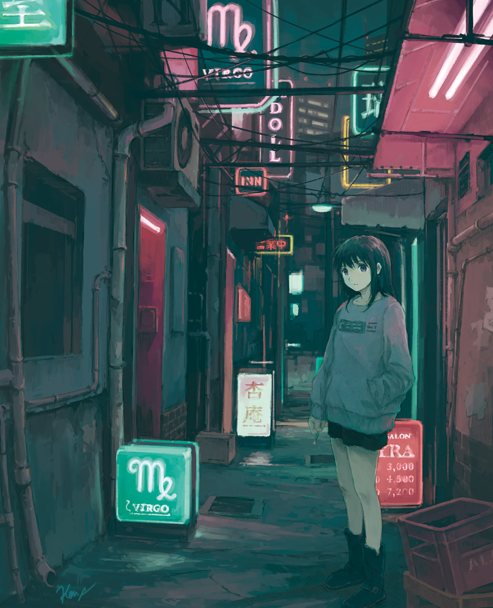 This is a pixiv picture whose title is 路地の灯.
