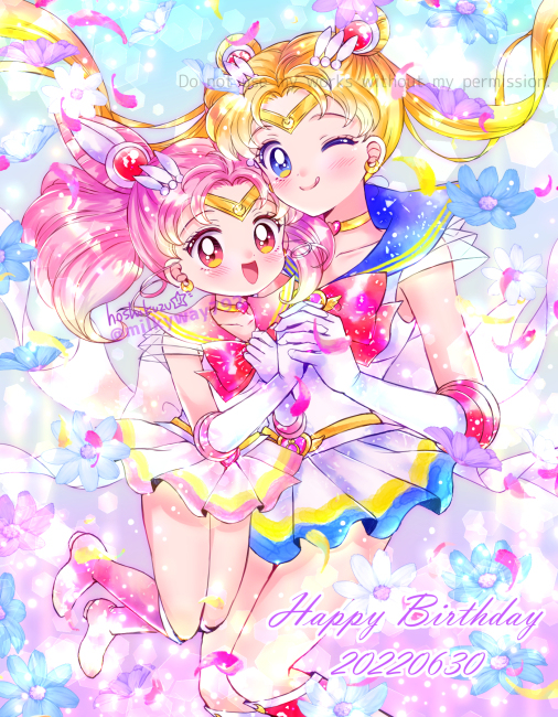 This is a pixiv picture whose title is うさぎ＆ちびうさ誕生日2022.