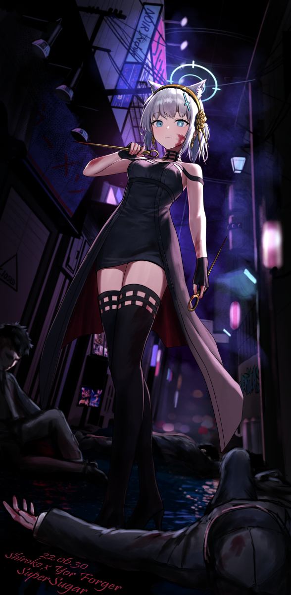 This is a pixiv picture whose title is シロコ x ヨル・フォージャー  衣装チェンジ.