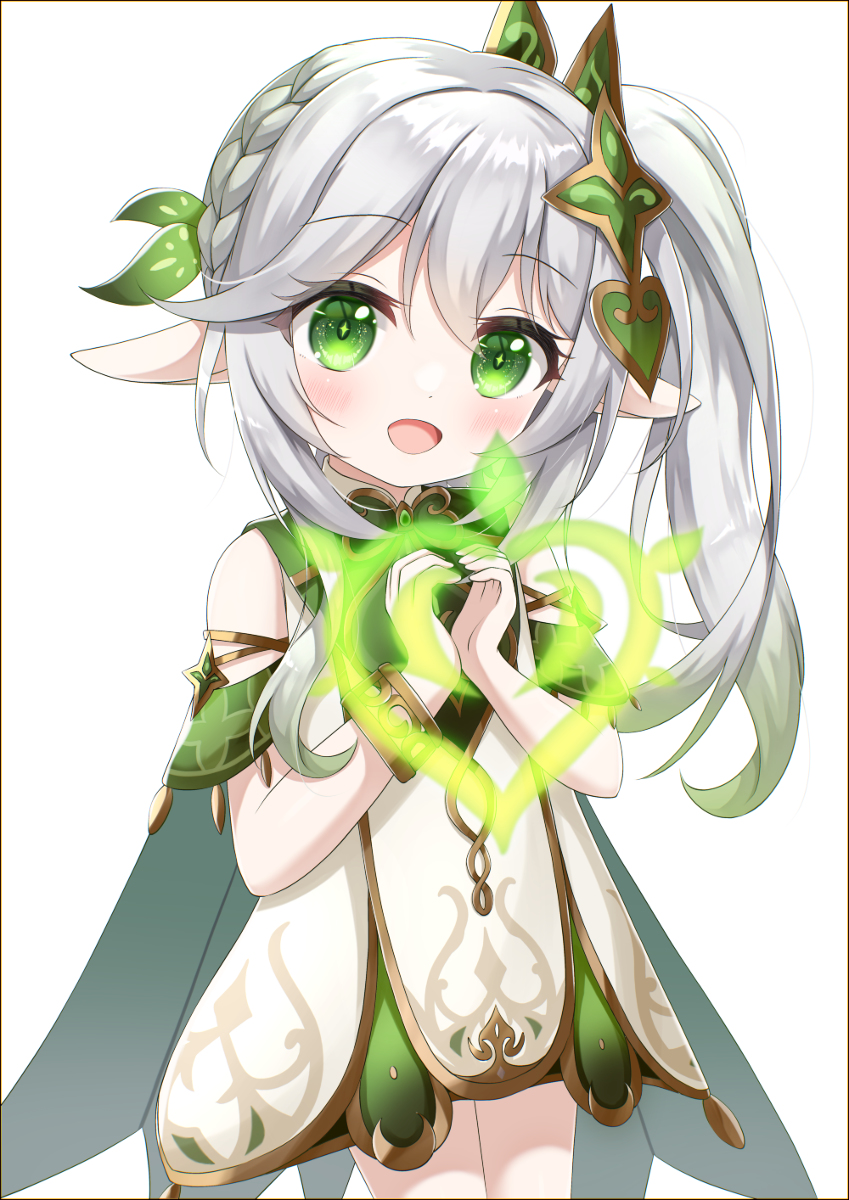 This is a pixiv picture whose title is 比草...啊不，比心心💚.