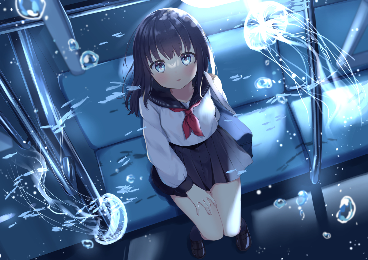 This is a pixiv picture whose title is 海中列車.