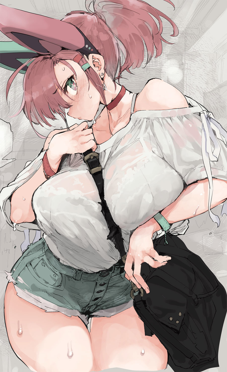 This is a pixiv picture whose title is 【強化人類アムネロ】バイト終わりのミュカ.