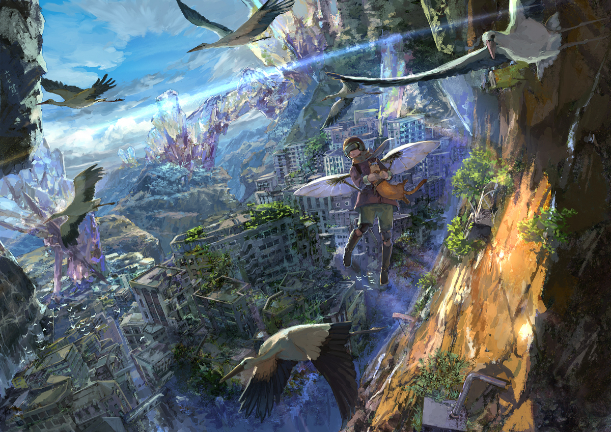 This is a pixiv picture whose title is コウノトリを見送って.