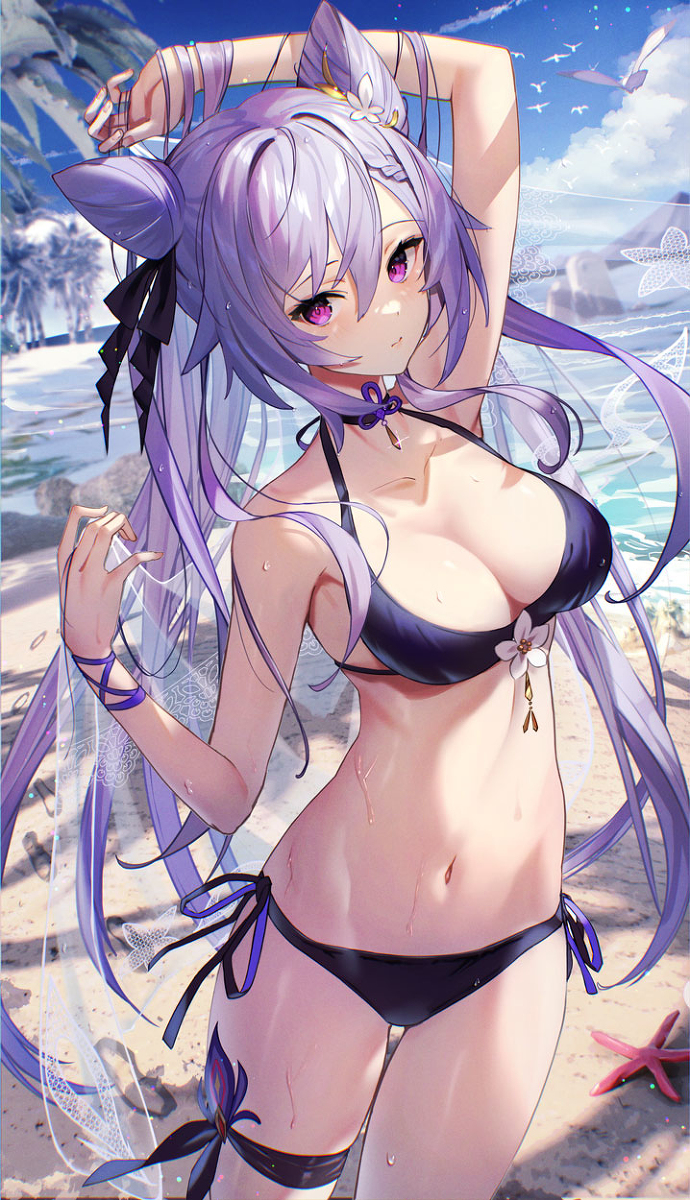 This is a pixiv picture whose title is 水着刻晴.