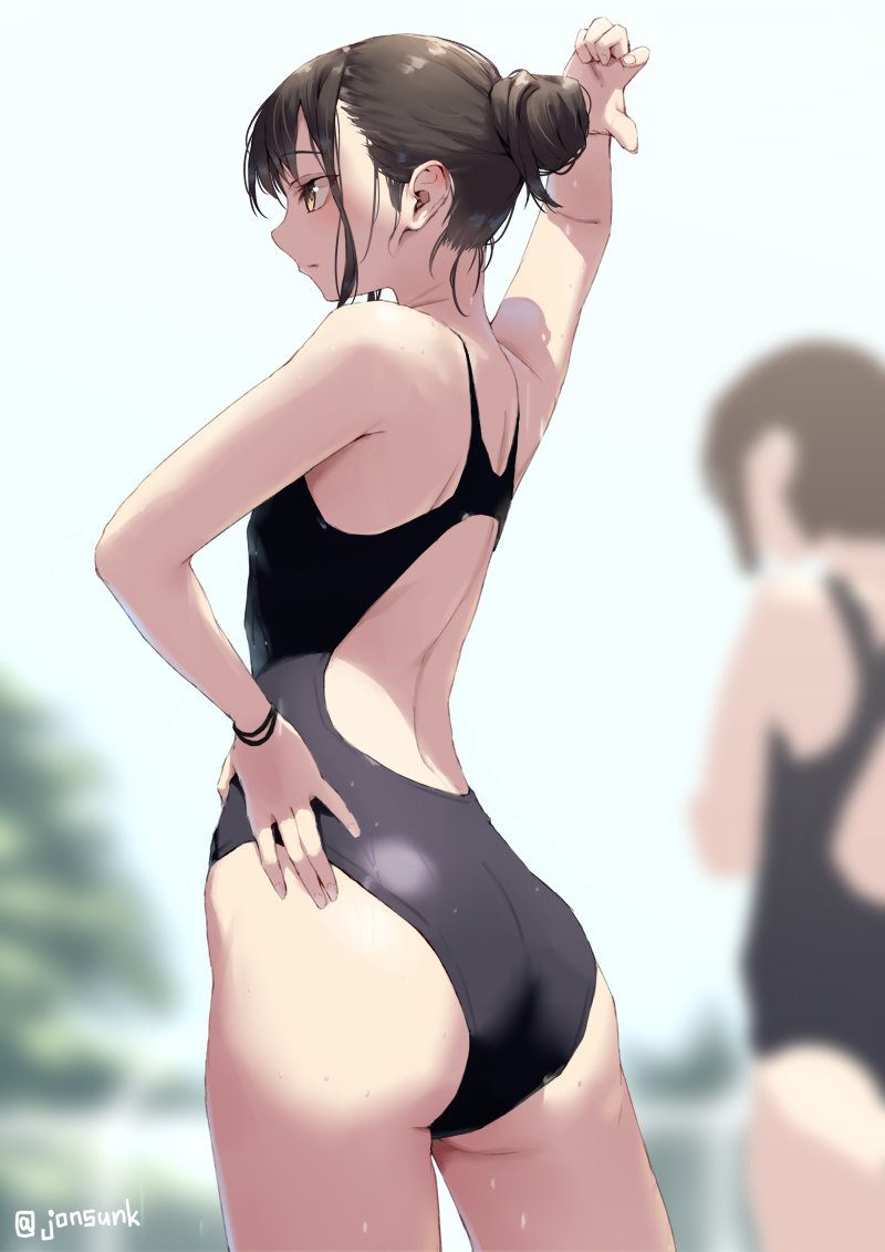 This is a pixiv picture whose title is お背中がよろしい競泳女子.