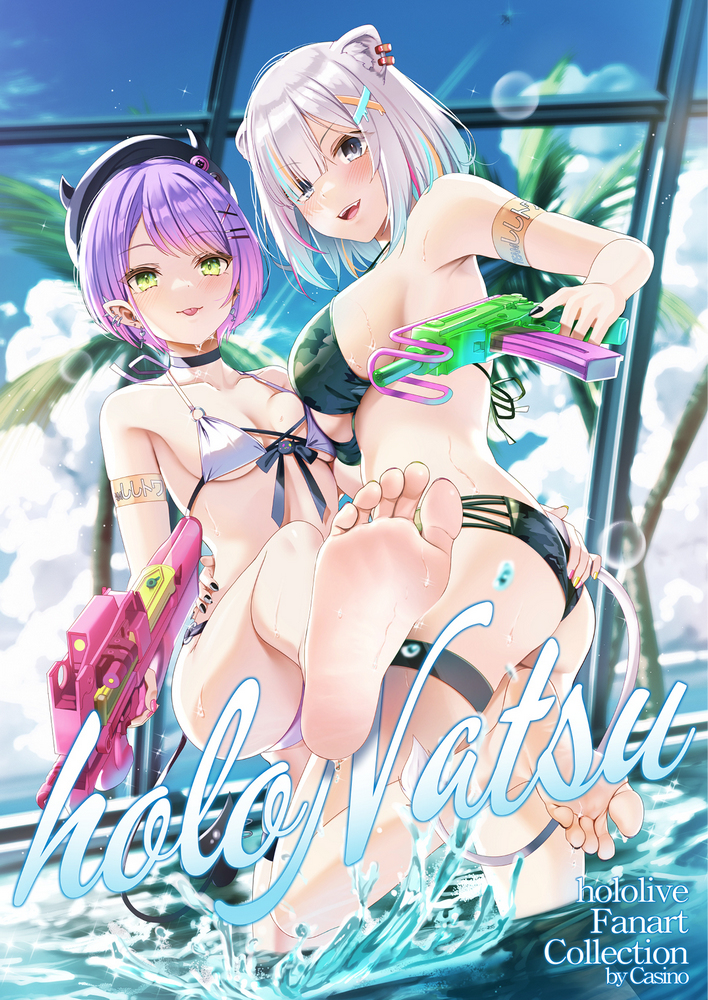 This is a pixiv picture whose title is 【C100予約】新刊「holoNatsu」＆タペストリー予約.
