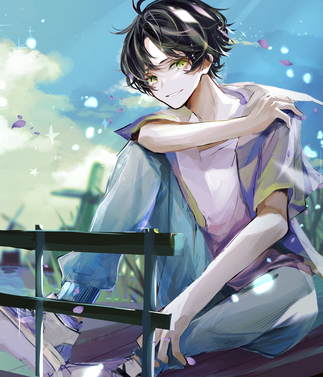 This is a pixiv picture whose title is センター分け黒髪.