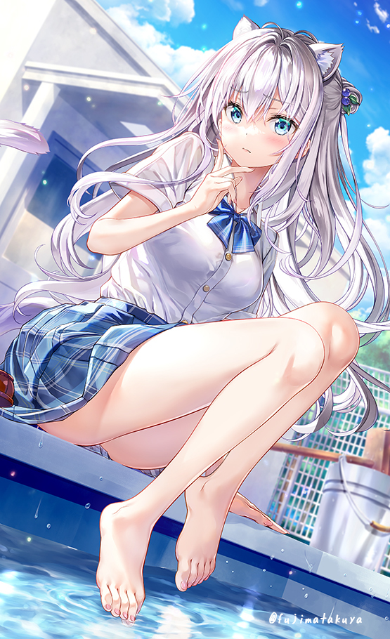 This is a pixiv picture whose title is 水こわい…….