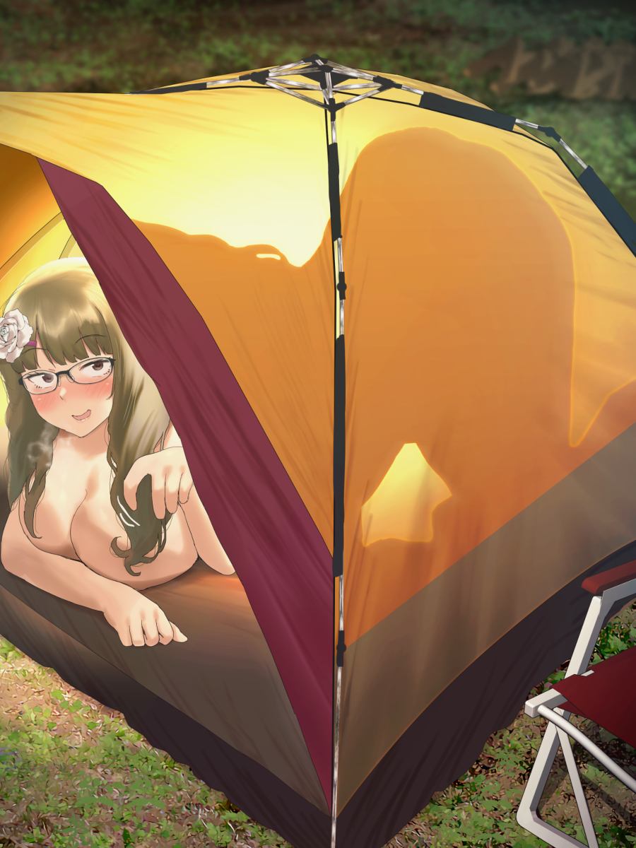 This is a pixiv picture whose title is 夜のキャンプ場に出没するお姉さん.