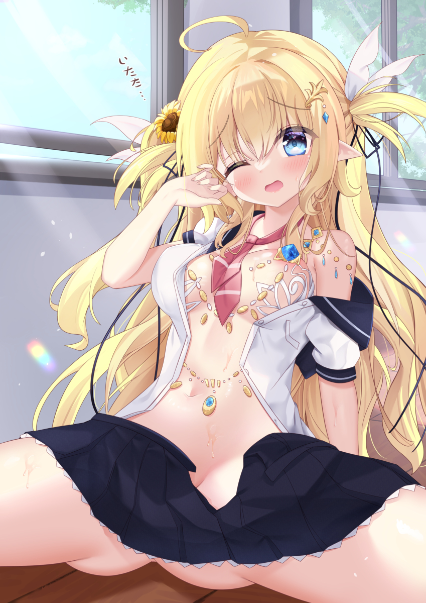 This is a pixiv picture whose title is 廊下で噂のエルフ転校生とぶつかった.