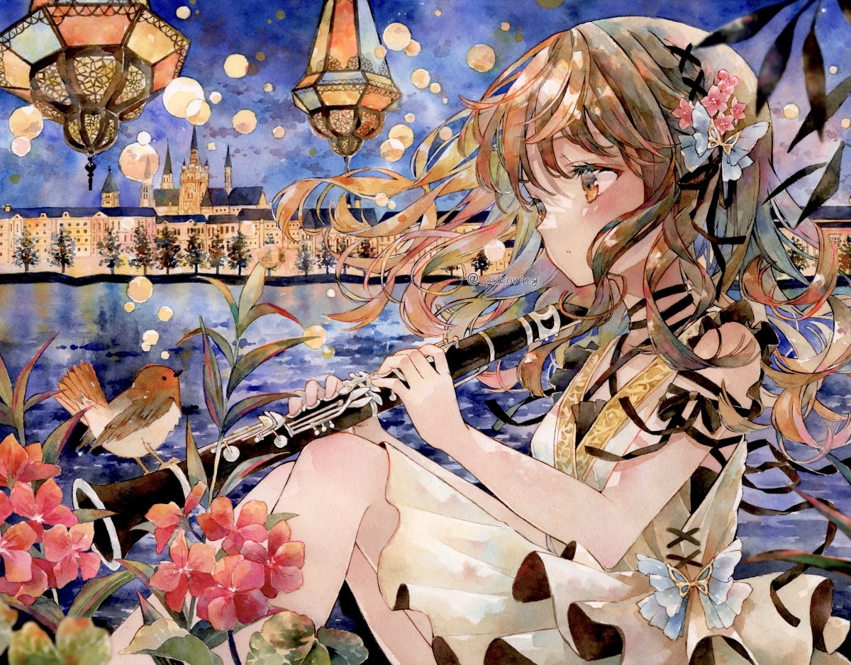 This is a pixiv picture whose title is 透明水彩＊夜の演奏会.