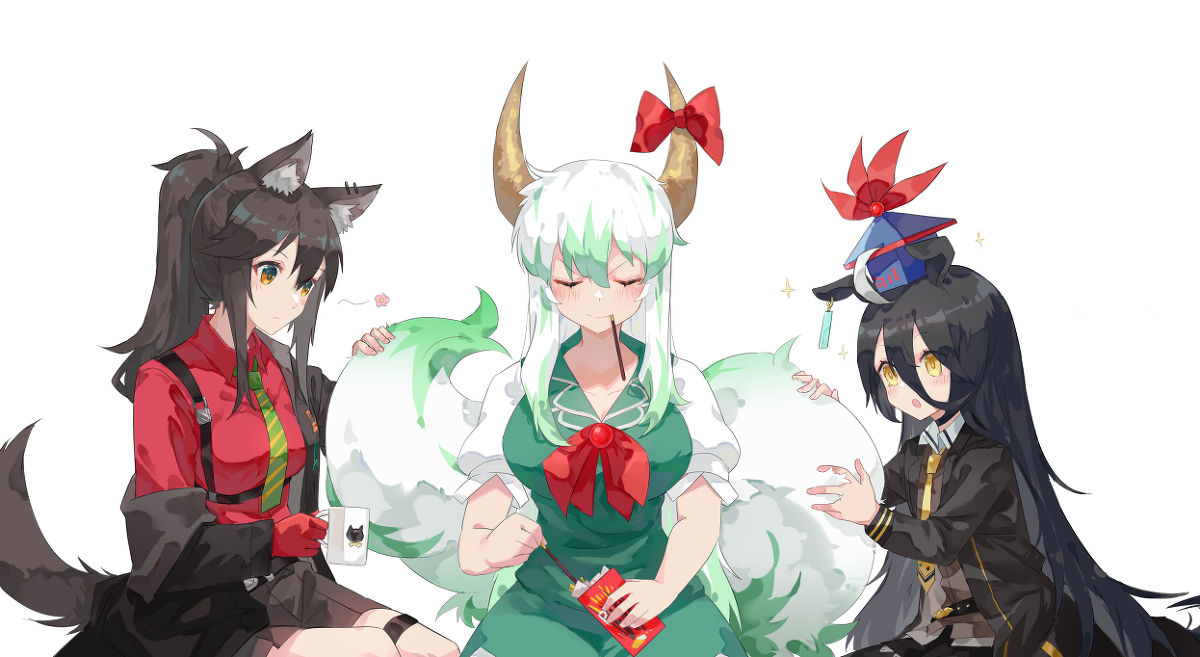 This is a pixiv picture whose title is 🐺👹🐴.