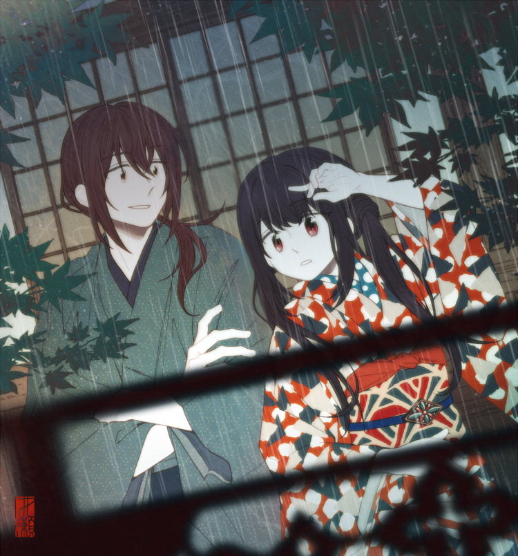 This is a pixiv picture whose title is 雨の音.