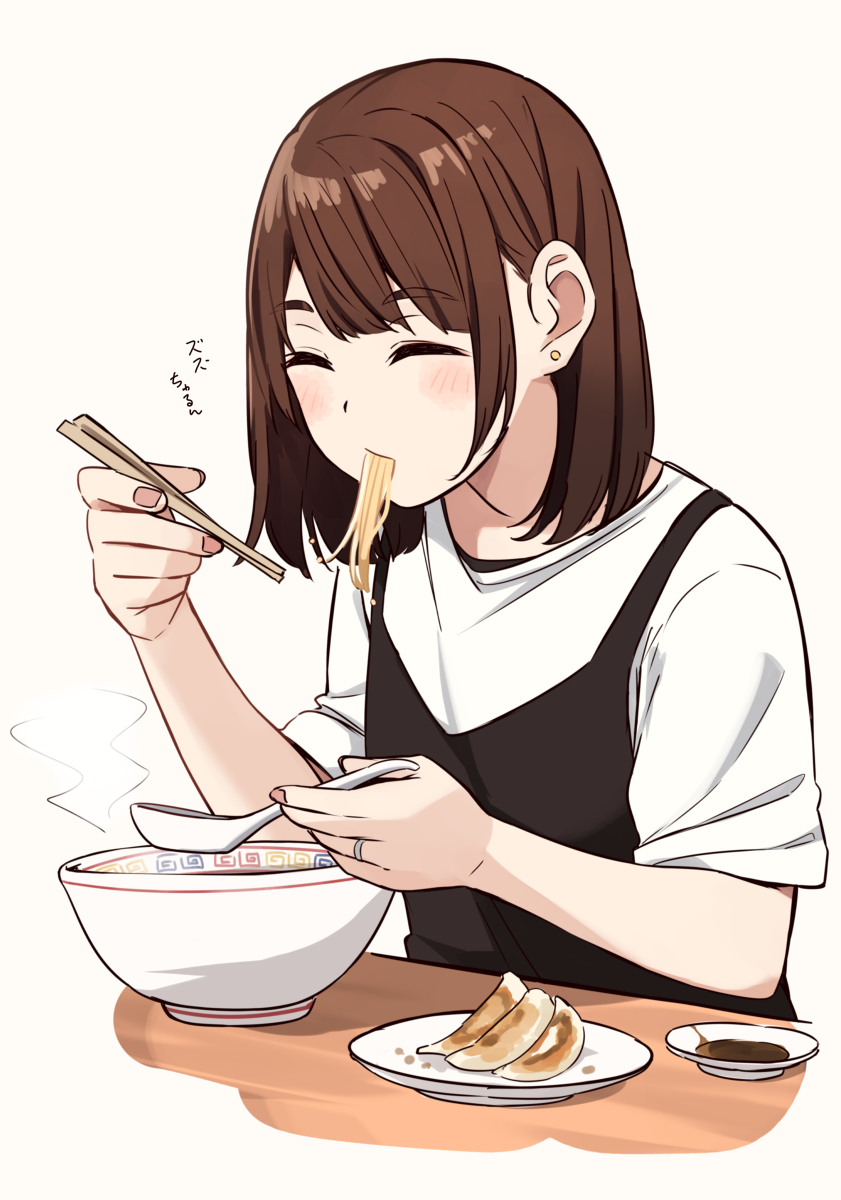 This is a pixiv picture whose title is 美味しそうに食べてる腐れ縁元同級生+らくがき.