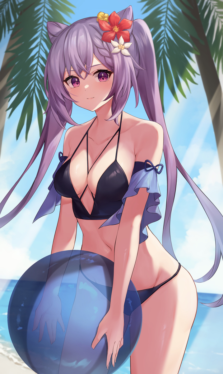 This is a pixiv picture whose title is 刻晴ちゃんと海.