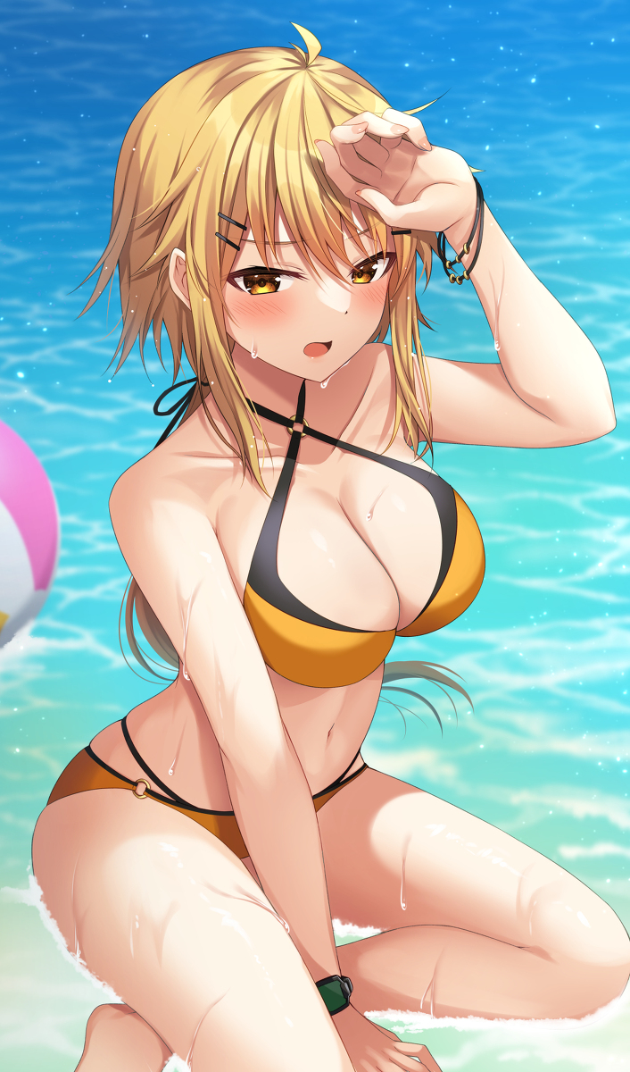 This is a pixiv picture whose title is 「あっつ……、ちょっと休憩しない……？」.