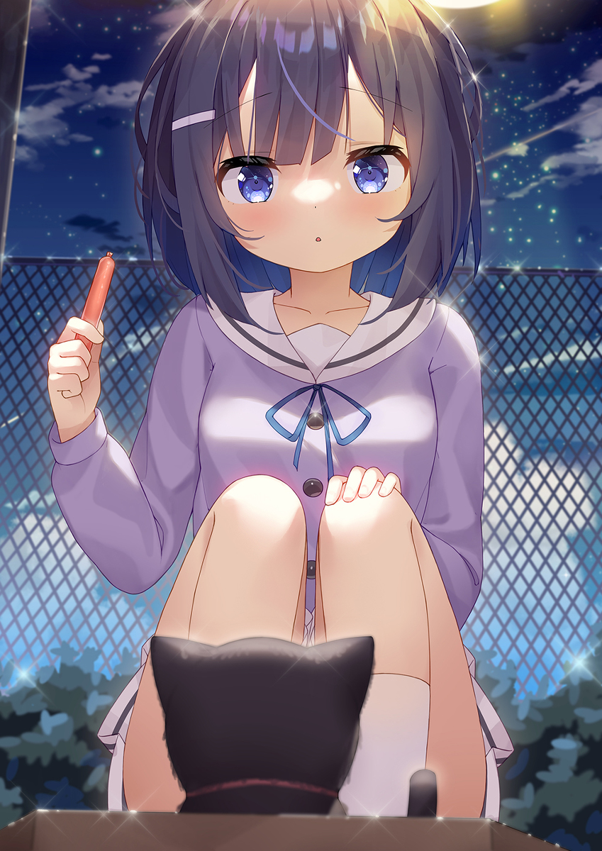 This is a pixiv picture whose title is ネコと遊んでるフユちゃん.